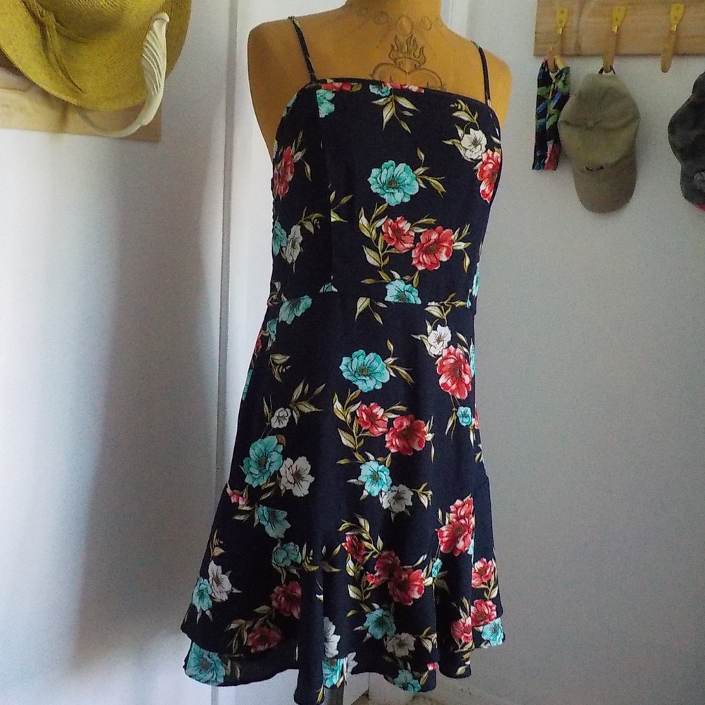 Black Floral Spaghetti Strap Sun Dress